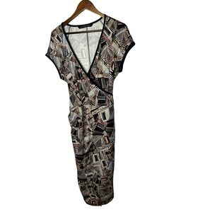 Peruvian connection size xL faux wrap midi knit mixed geometric print dress